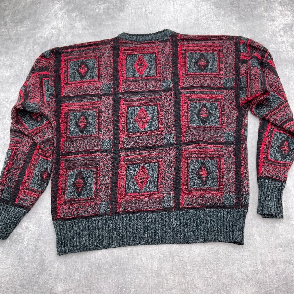 Todays News Sweater Men Large 42 Red Gray Black‎ Diamond Acrylic 80s 90s VTG - Picture 10 of 11